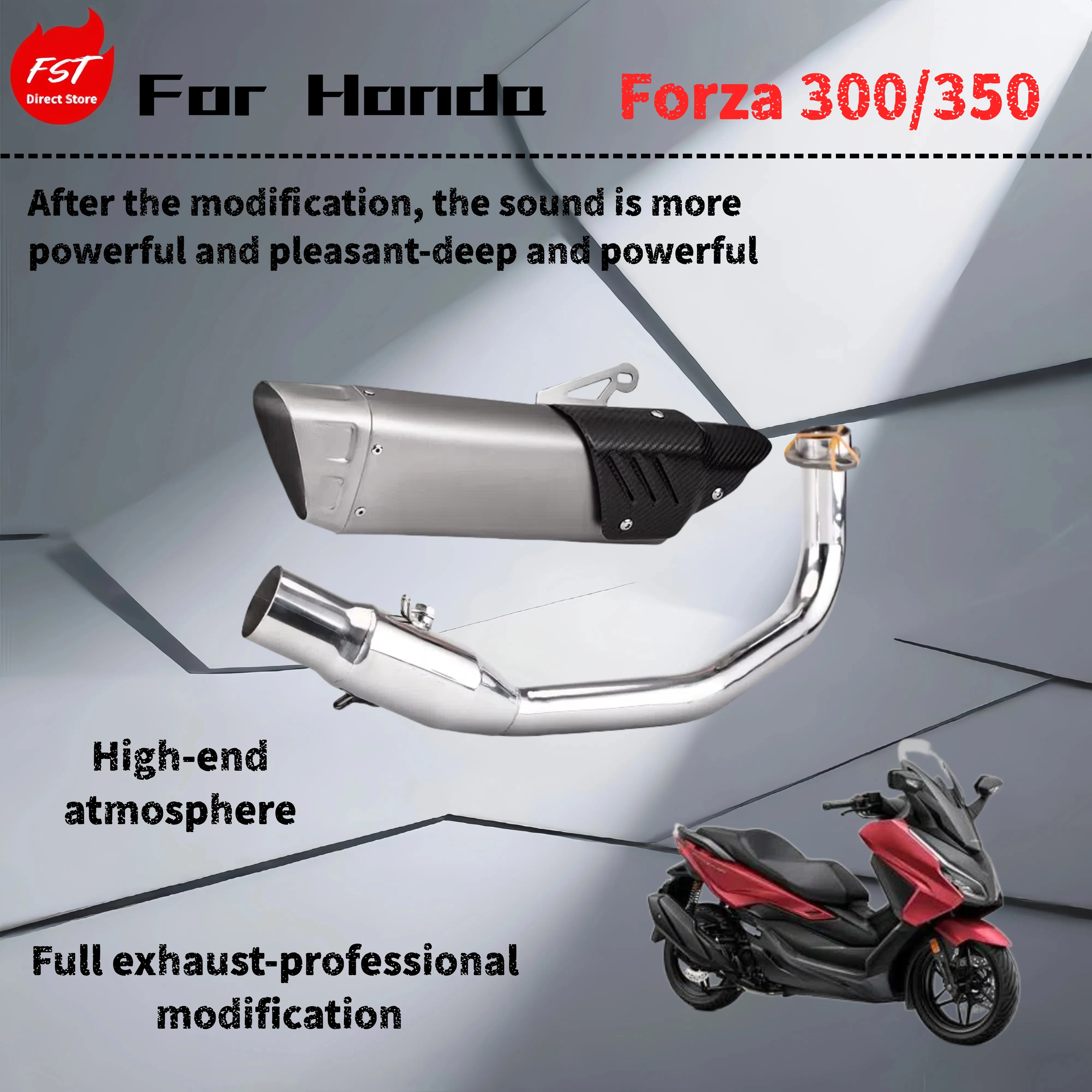 

For Honda Forza 300/ 350-Modified front and rear exhaust pipes-the sound is deep, rich and powerful
