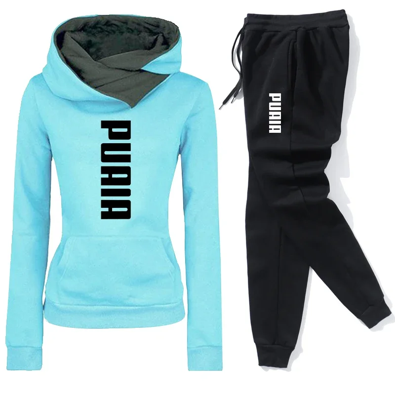 Womens Tracksuit Hooded +Jogger Pants 2 Piece Set Daily Casual Sweatshirt Autumn Winter Warm High Quality Ladies Sports Clothes