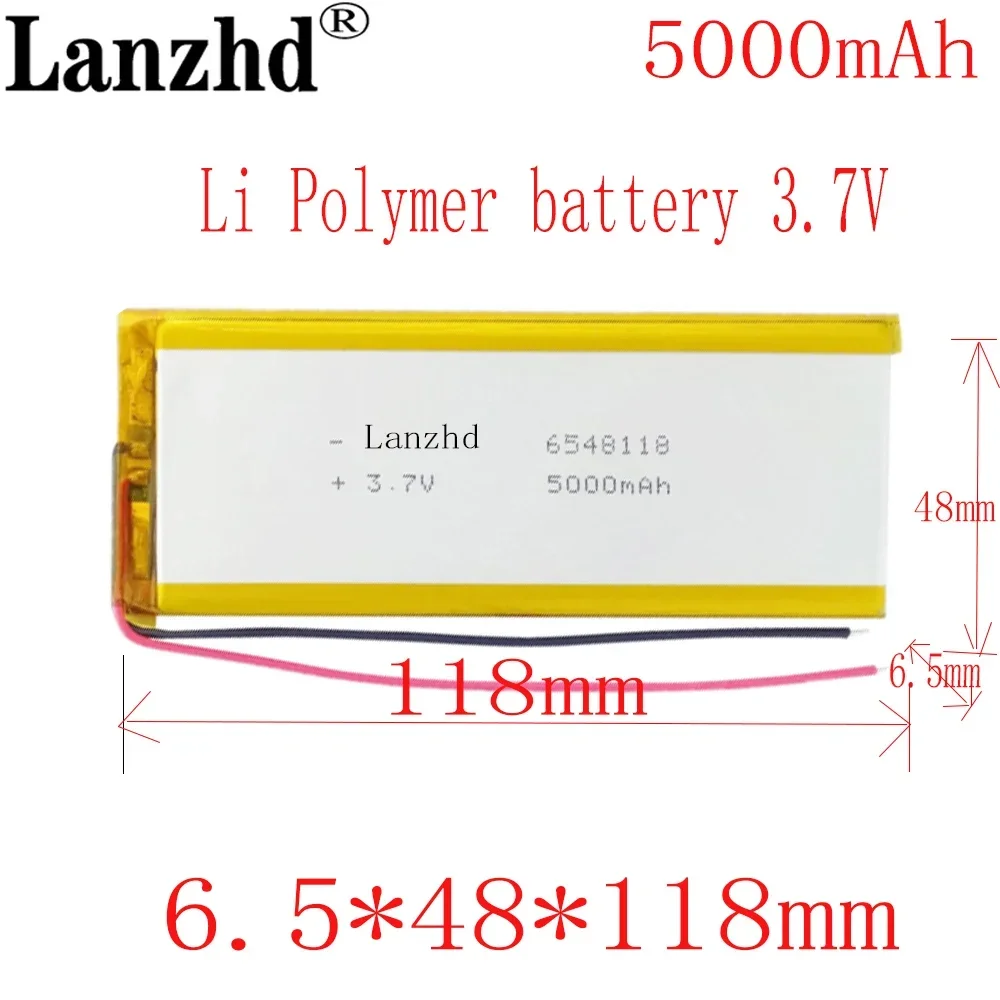 

1-10PCS 6548118 3.7V 5000MAH Li polymer Battery with Protection Board For VX787 VX530 VX540T VX585 MP3 MP4 GPS DVD