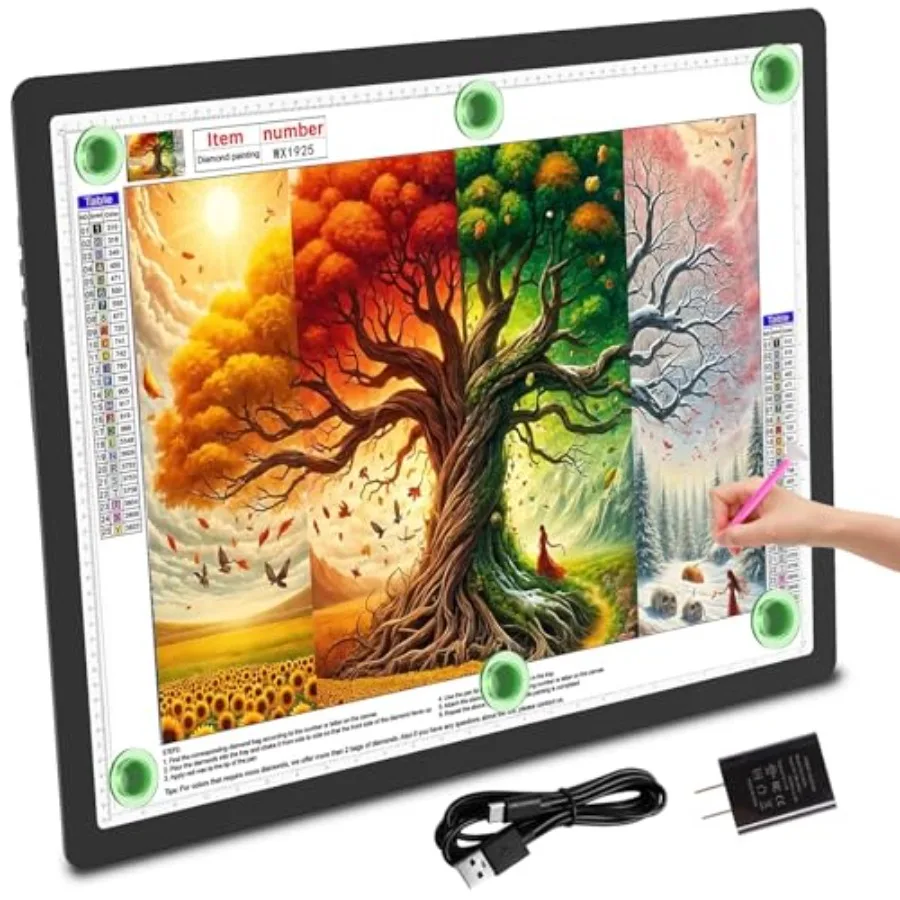 

Light Pad 25.2''x18.4'' Large Magnetic LED Light Board for Diamond Painting 3-Color Modes Light Box for Tracing 6-Level and Ste
