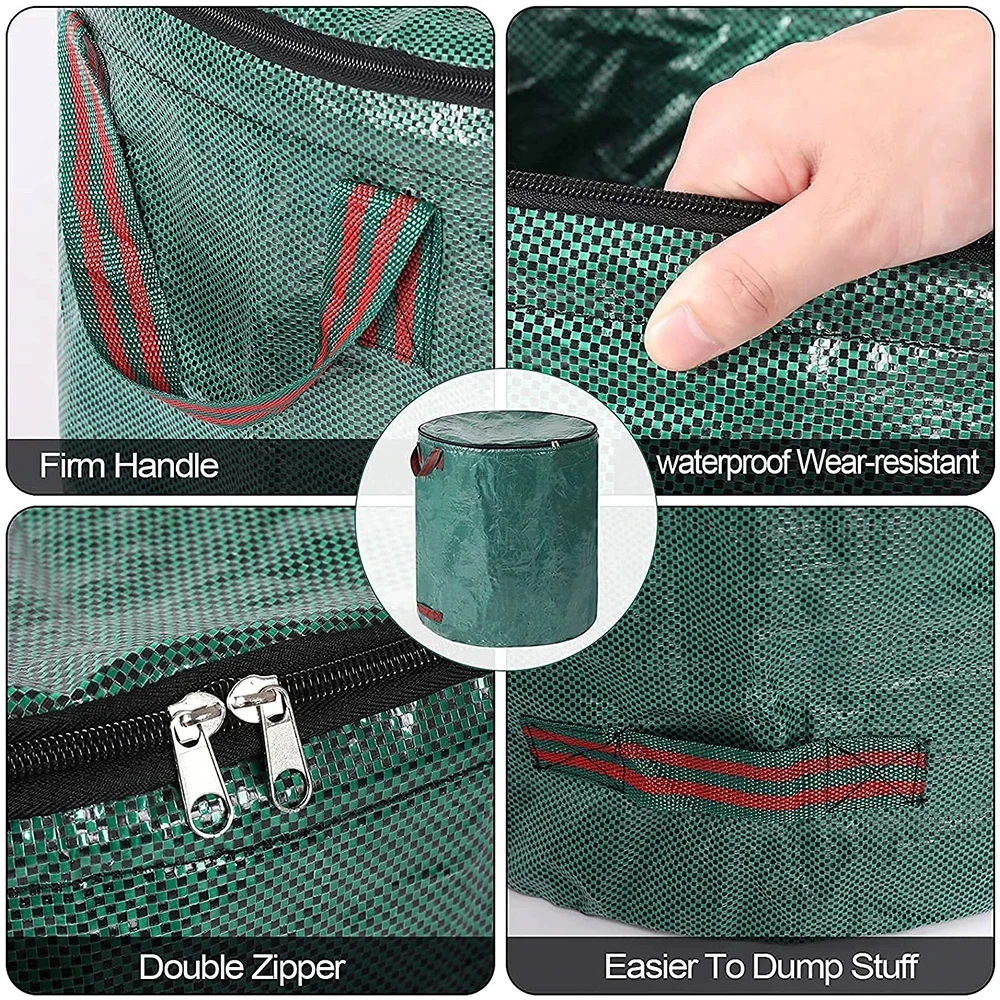 Large Capacity Garden Bag Reusable Leaf Sack Light Trash Can Foldable Waterproof Garbage Waste Collection Container Storage Bag