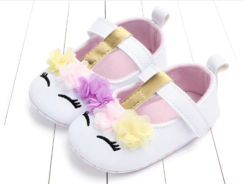 Baby Girls Soft PU Leather Shoes Floral Sole Crib Cute Anti-slip Flat Shoes Walking Flat Shoes for Spring Autumn