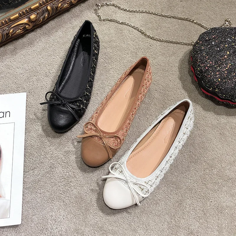 

Plus Size 44 Ballerina Flats Round Toe Shoes Woman Tweed Comfortable Slip on Flat Shoes Ladies Maternity Shoes Zapatos Loafers