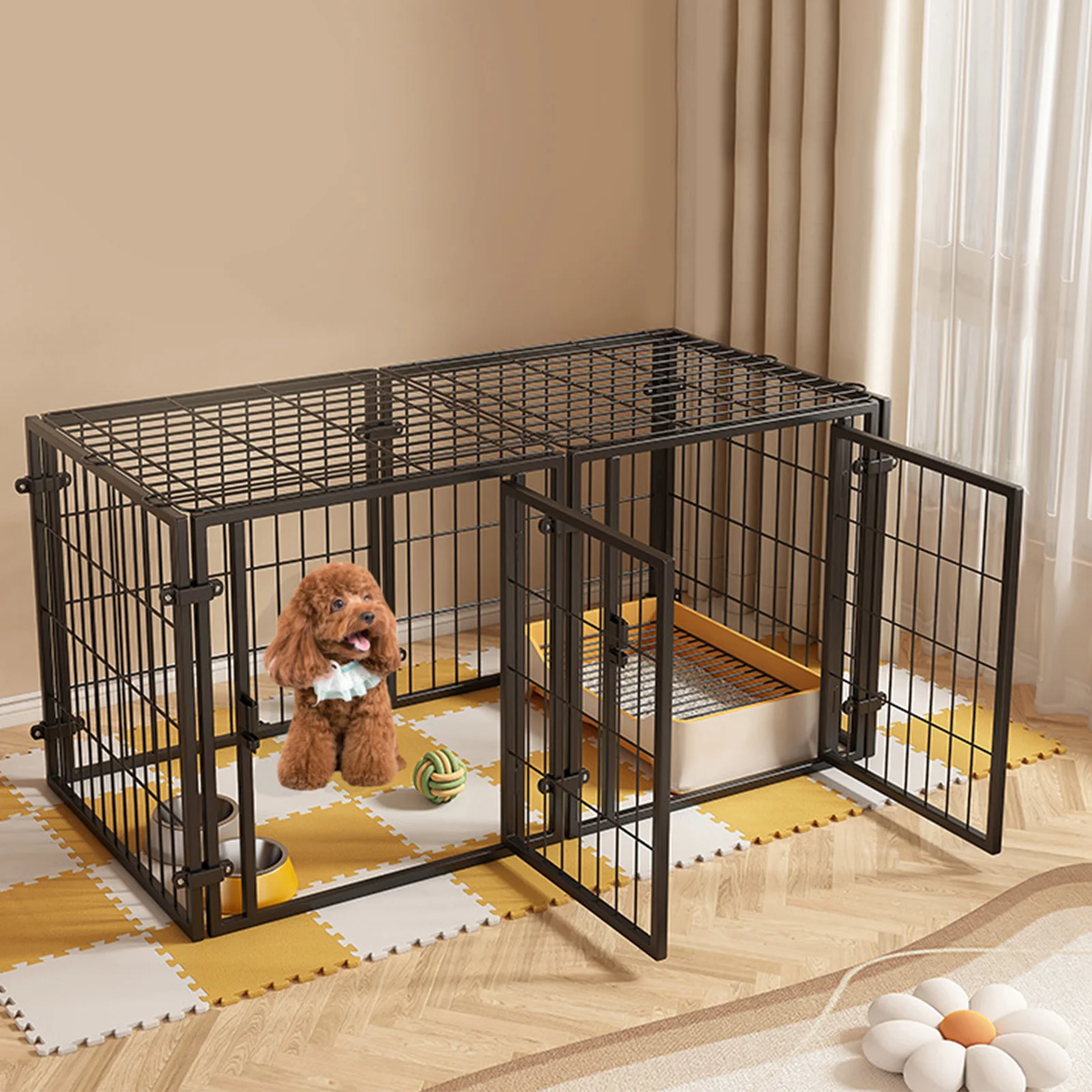 

48 Inch Puppy Playpen Easy Assemble Dogs Cage Kennels for Puppy Cat (Black)