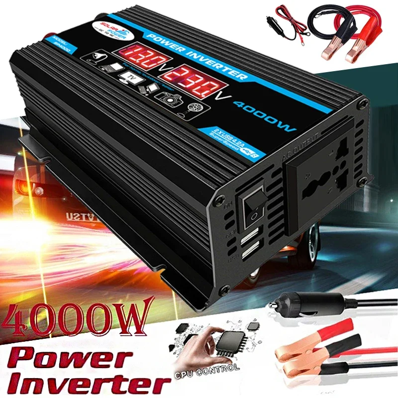 4000W Power Inverter 12V 220V onda sinusoidale pura DC 12V a AC 220V trasformatore convertitore di alimentazione Dual USB Car Inverter solare