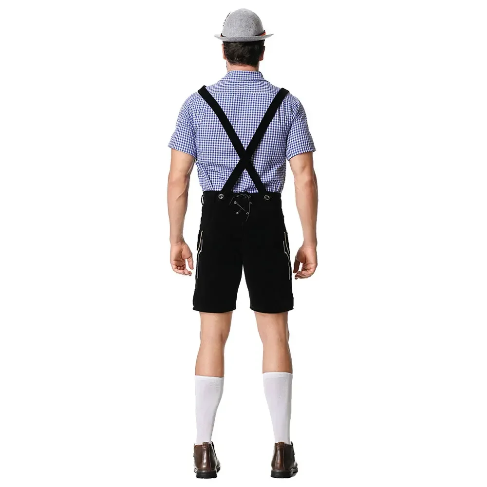 Bavarian Octoberfest German Beer Costume Male Oktoberfest Lederhosen Costume Beer Shirt Suspender Shorts Hat Cosplay Costumes