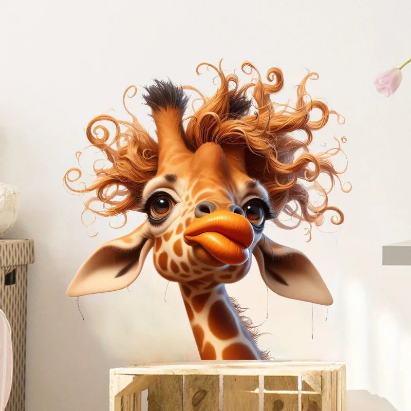 Big-Mouthed Giraffe Wall Sticker Bathroom Toilet Decor Living Room Cabinet Refrigerator Home Decoration Decals Stickers M1291