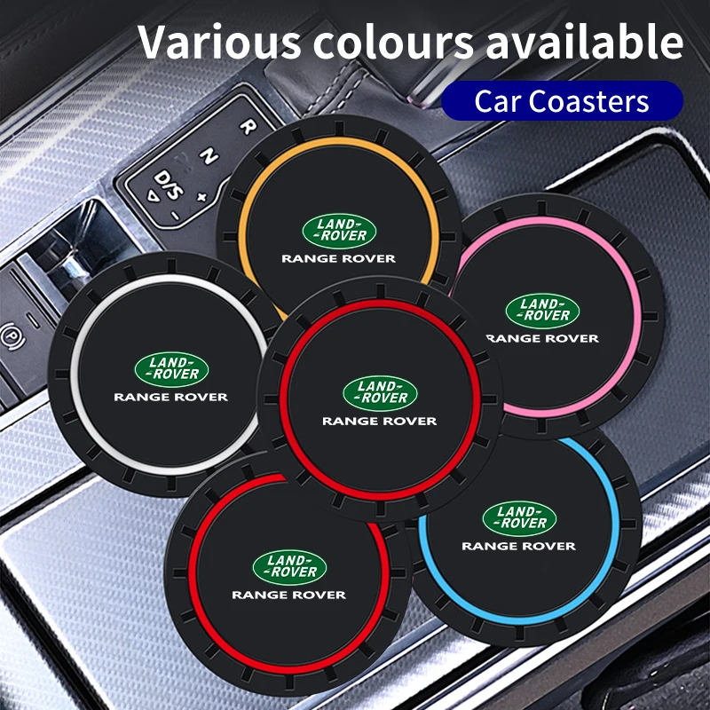 2Pcs Car Logo Water Coaster Console Silicone Water Cup Non-Slip Mat For Land Rover Freelander L2 LF Range Rover Evoque 3 4 Disco