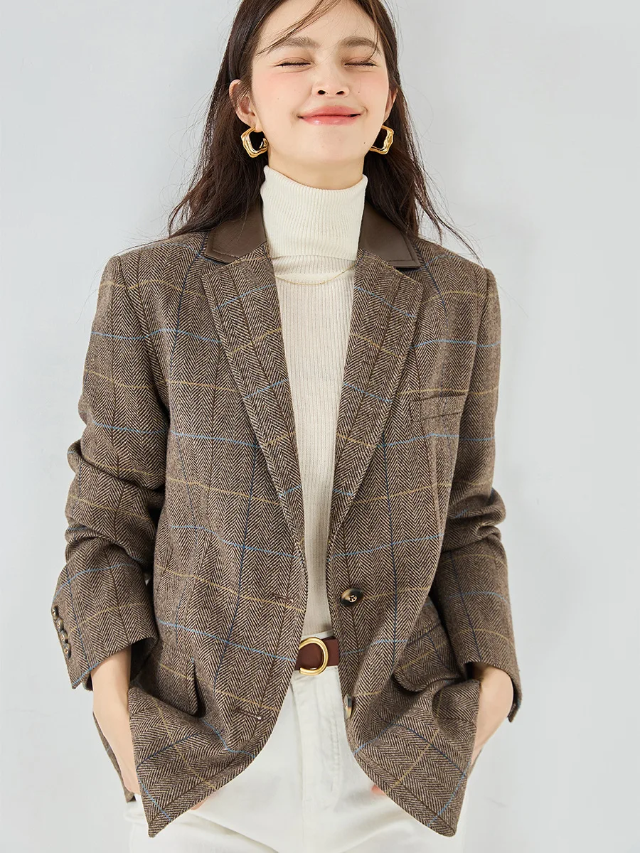 High Quality Blazer Women Casual Style Wool Blended Solid Blazer Long Sleeve Single Button Pockets Elegant Blazer Coat Women