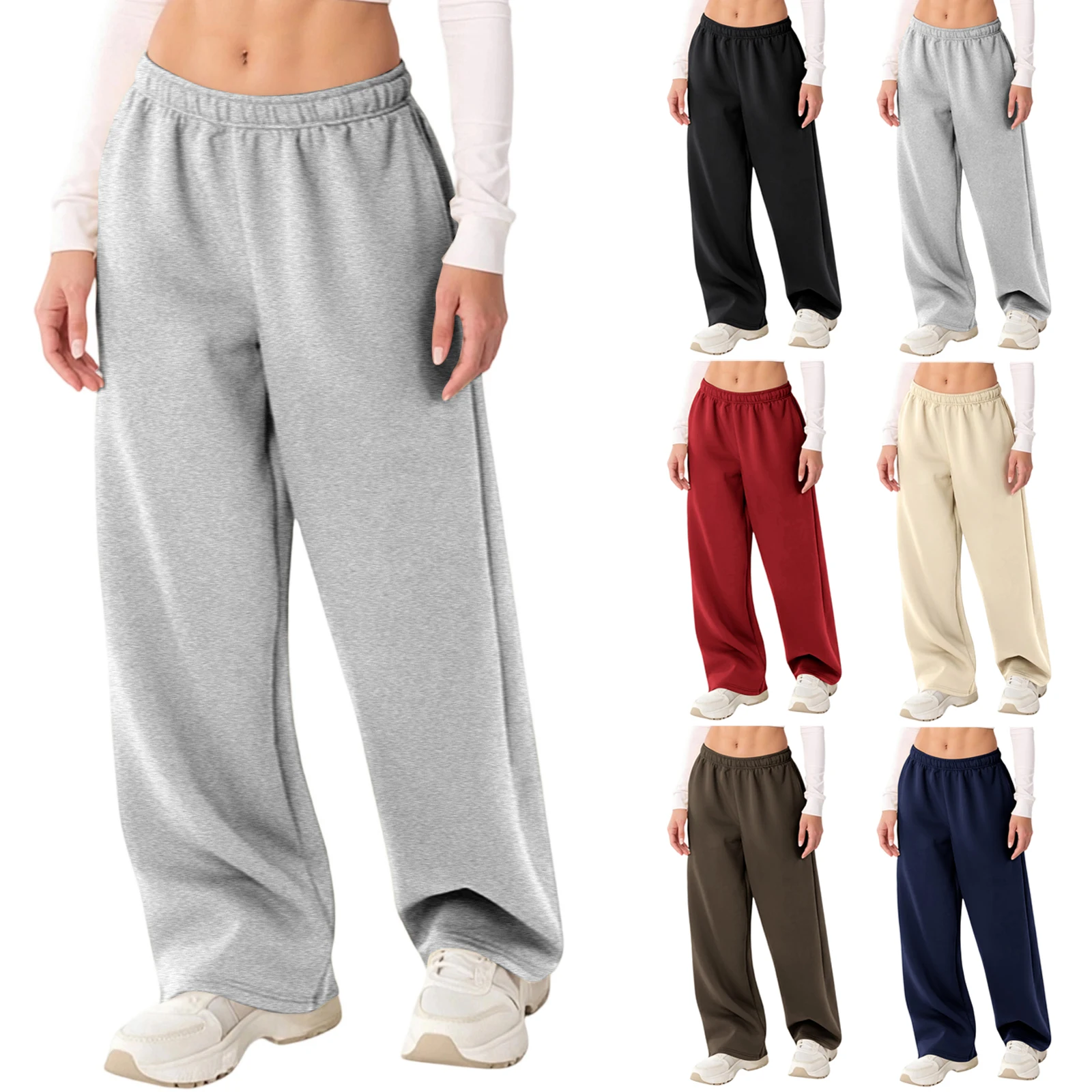 Feminino básico cor lisa clássico sweatpants moda cintura alta cordão baggy jogger calças confortáveis calças esportivas
