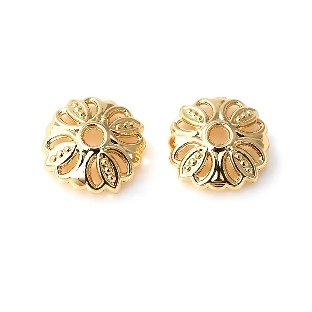 18K Goldfarbene Messing-Blumenperlenkappen Hochwertige DIY-Schmuckherstellungszubehör Halsketten- und Ohrring-Accessoires für Frauen – Detail 6