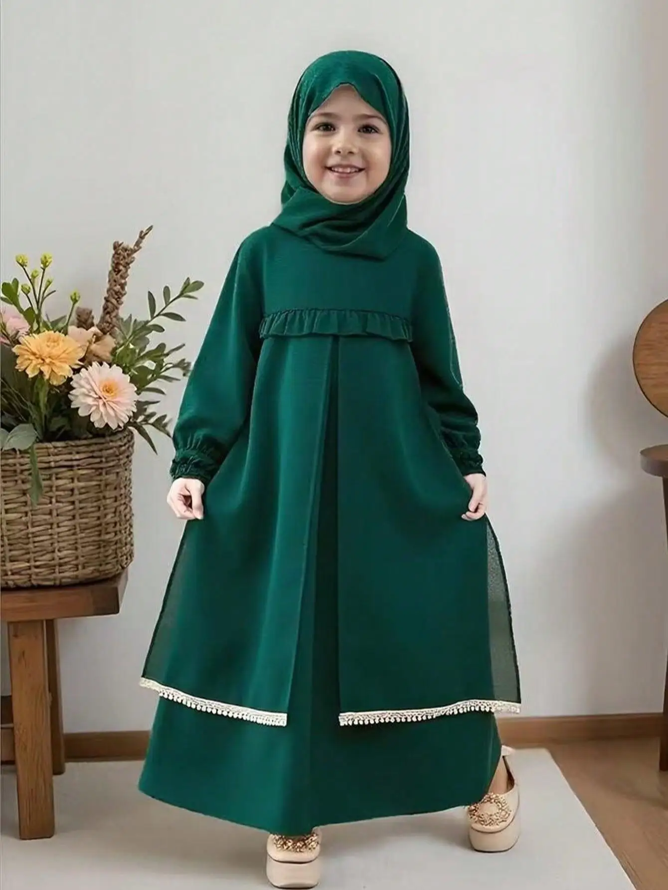 Vestido Hijab para Meninas Muçulmanas, Roupa de Oração para o Ramadan, Djellaba, Khimar, Jalabiya, Robe Árabe, Lenço de Cabeça, Abaya, Kaftan Turco, V