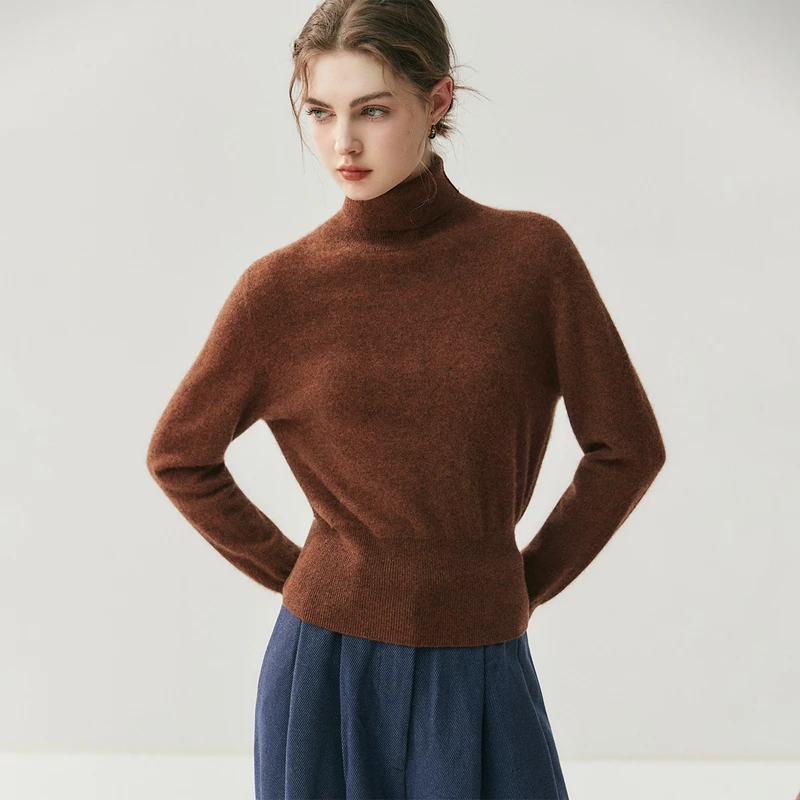 

Women's Elegant Pure Cashmere Sweater Warm Knit Commuting High Collared Slim Fit Waist Cinching Pullover