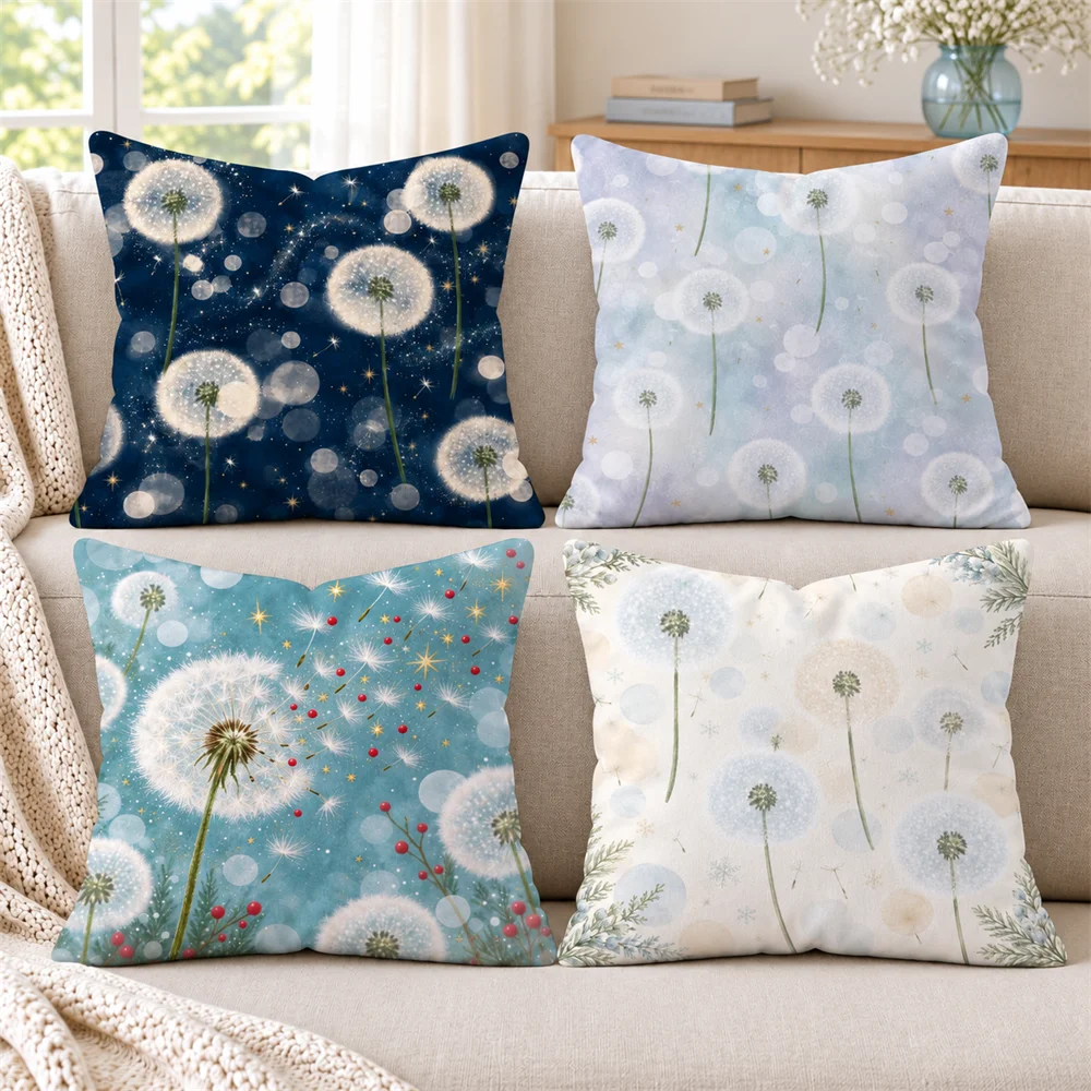 Dandelion Seed Pattern Cushion Cover Soft Short Plush Pillow Cases Hidden Zipper Cutecore Sofa Bedroom Home Decor Modern Gift