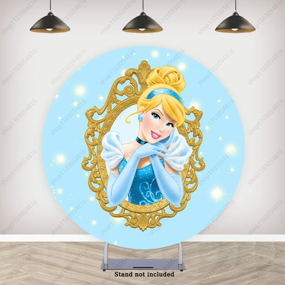 Princess Cinderella Round Photo Backdrop Pumpkin Carriage Clock Bell Castle Girls Birthday Circle Background Booth Plinth Covers