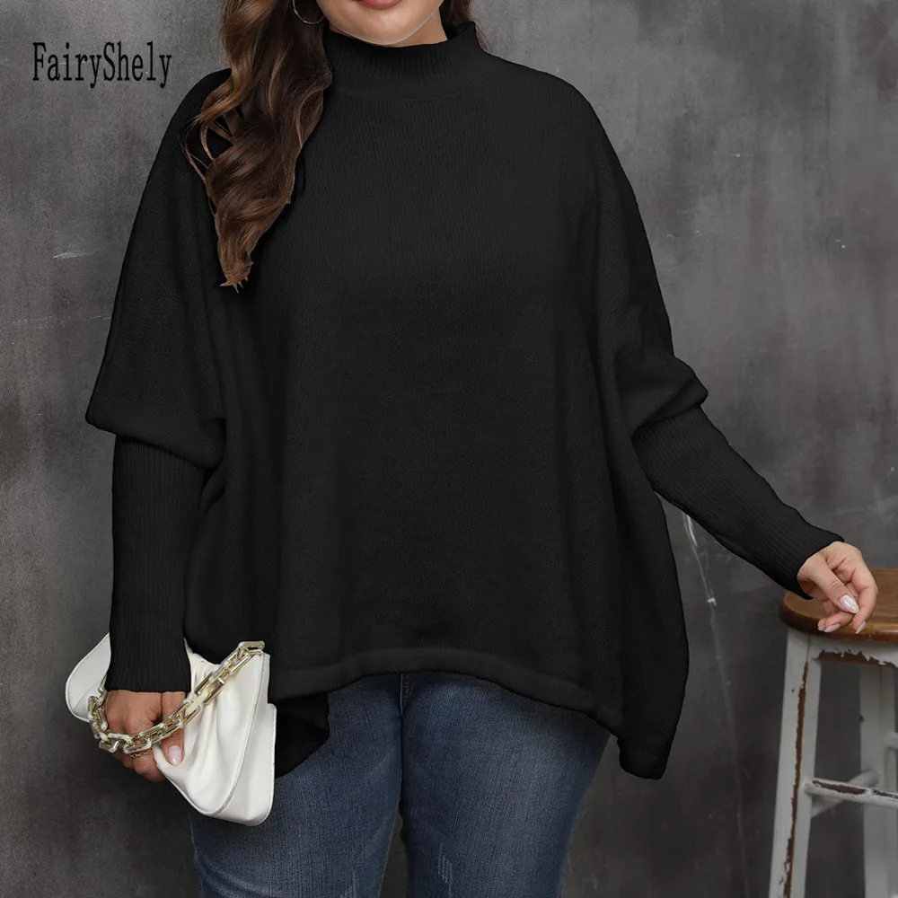 2025 Batwing Sleeve Plus Size Sweater Women Mock Neck Large Pullover Lady Winter Loose Oversize Jumper Big Jersey Curvy Knitwear