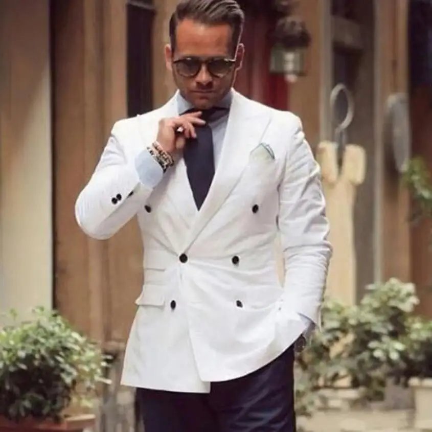

Latest Design White Wedding Men Suits Double-Breasted Peaked Lapel Formal Business Groom Tuxedo Blazer 2 Piece Set(Jacket+Pants)