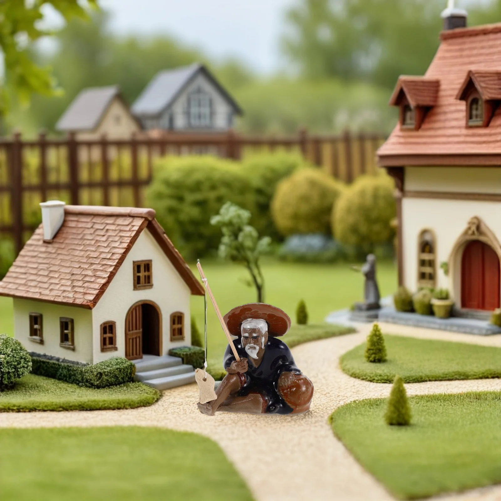 

2Pcs Miniature Landscape Ornaments Handcrafted Ceramic Fishing Statues for Garden Bonsai Tank Decor Asian Zen Style Micro Scene