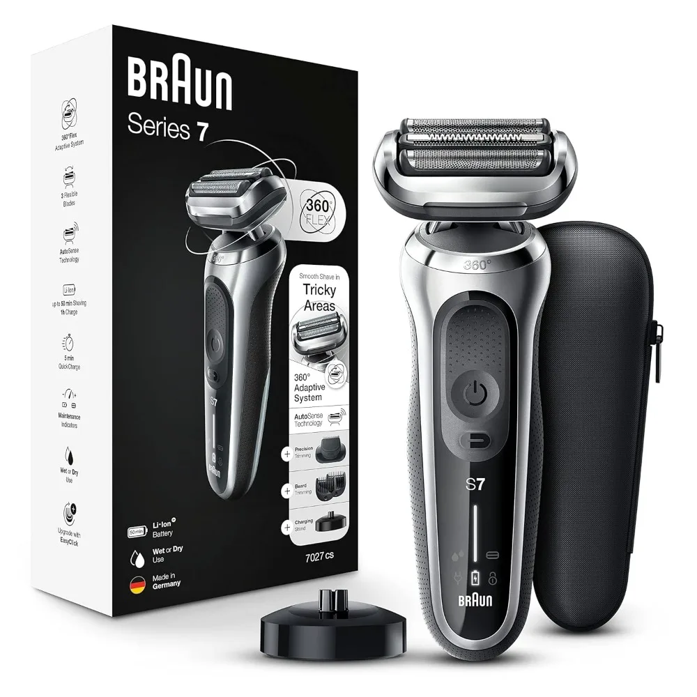 

Series 7 360 Flex Head Electric Shaver with Beard Trimmer for Men, Rechargeable, Wet & Dry with Charging Stand & Travel Case