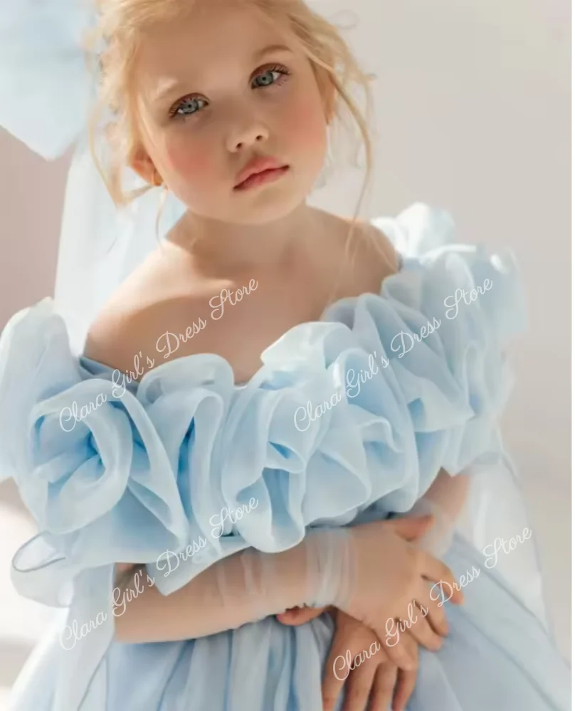 Elegant Sky Blue Flower Girl Dresses For Wedding Ruffles Puffy Princess Formal Banquet Birthday Party Pageant Gown Customized