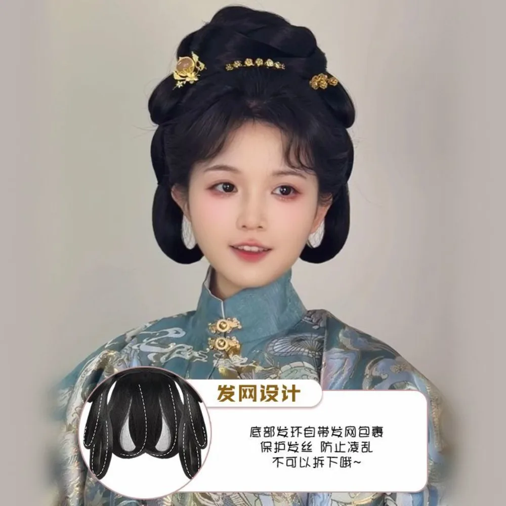 Complete Hanfu Wig System - All-in-One Ming/Tang Dynasty Hairpiece with Styling Pads & Decorations Traditional Chinese Hair Set