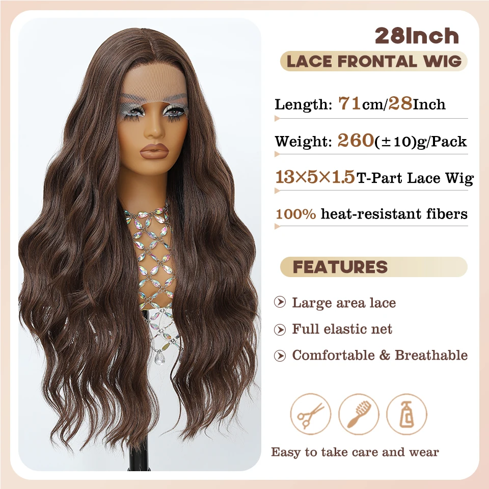 28Inch Ombre Honey Blonde Natural Weave Blend HD French Water Wave Synthetic Hair Lace Front Wigs Heat Resistant Fiber for Daily
