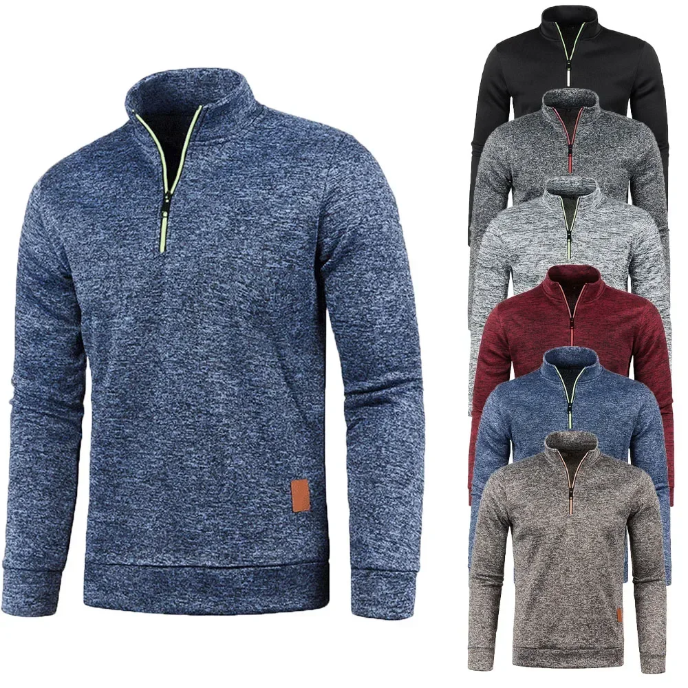 

Men Sweatshirts Spring Autumn Pullover Half Zipper Pullover for Male Hoody Outdoor Sweatshit Solid Color Stand Collar
