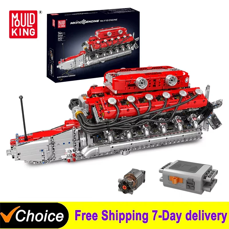 

MOLD KING Технический моторизованный двигатель V12, строительные блоки, сборка двигателя, гоночный автомобиль, игрушки, кирпичная модель, игрушки для детей, подарки для мальчиков
