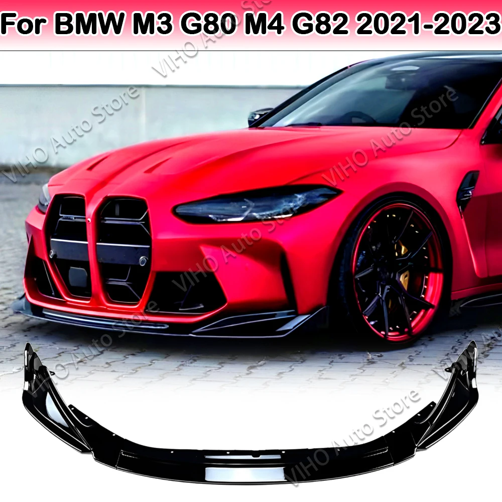 

For BMW M3 G80 M4 G82 2021 2022 2023+ Gloss Black ABS Front Bumper Lip Spoiler Splitter Diffuser Cover Guard Retrofit Body Kit