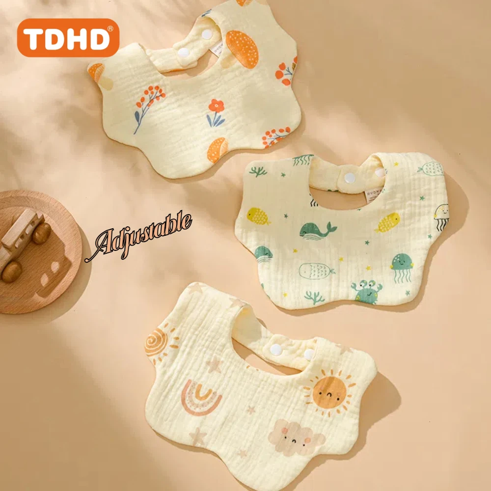 TDHD Celemek Air Liur Bayi Muslin untuk Anak Laki-laki Perempuan 1 Pak, Celemek Bayi Dapat Disesuaikan untuk Air Liur dan Tumbuh Gigi, Celemek Bandana Bayi Katun Lembut