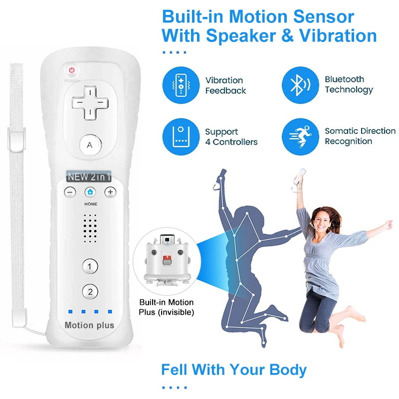 زوج من جهاز التحكم عن بعد مع وحدة تحكم Nunchuck للتحكم في ألعاب Wii للوحة ألعاب Wii اللاسلكية مع Motion Plus
