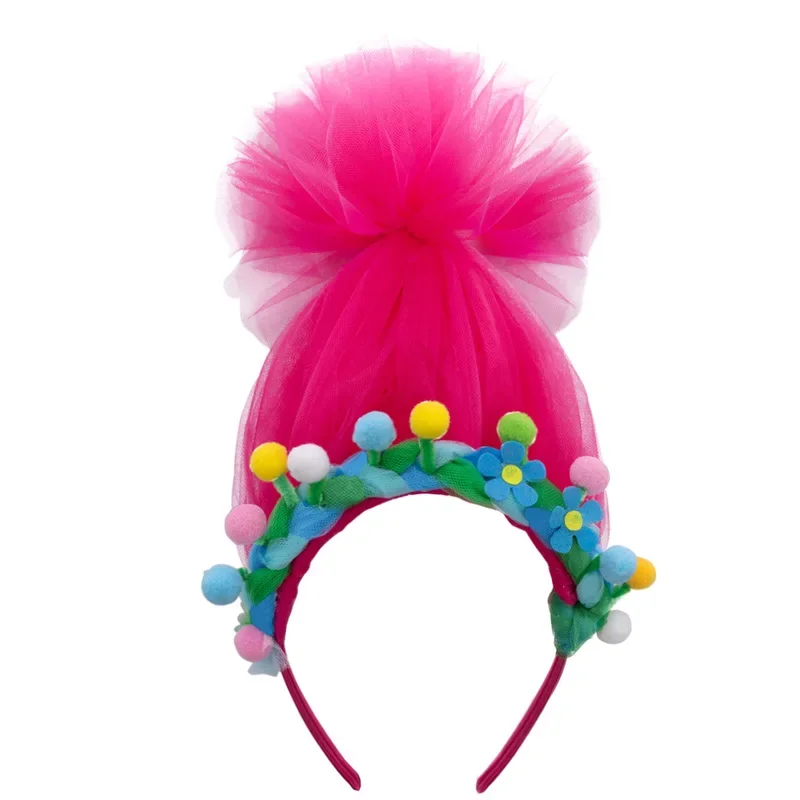 Troll Hair Headband Kids Birthday Party Hair Accessories Gifts Girls Hot Pink Princess Tulle Headband Child Halloween Role Play