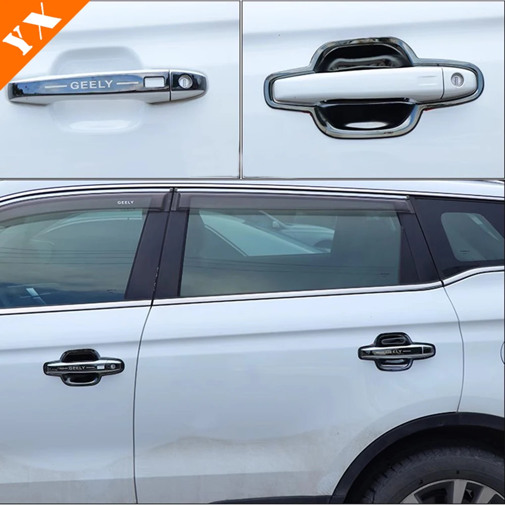 For Geely Atlas Pro 2020-2023Carbon Plastics Door Handle Bowl Protector Car Window Handrail Decoration Cover Trim Set