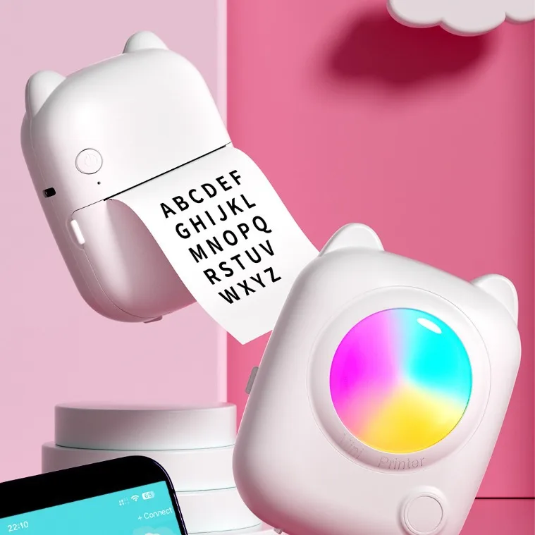 Uw Draagbare Printer, Mini-Zakprinter Met 5 Rollen Papier En 1 Rol Zelfklevende Sticker, Mini Pocket Thermische Printe