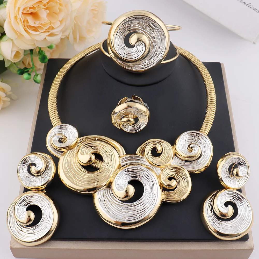 

Fashionable Summer Vacation Jewelry Set for Women Ocean Sea Wave Shape Earring Necklace Exaggerated Ring Bangle for Beach Party