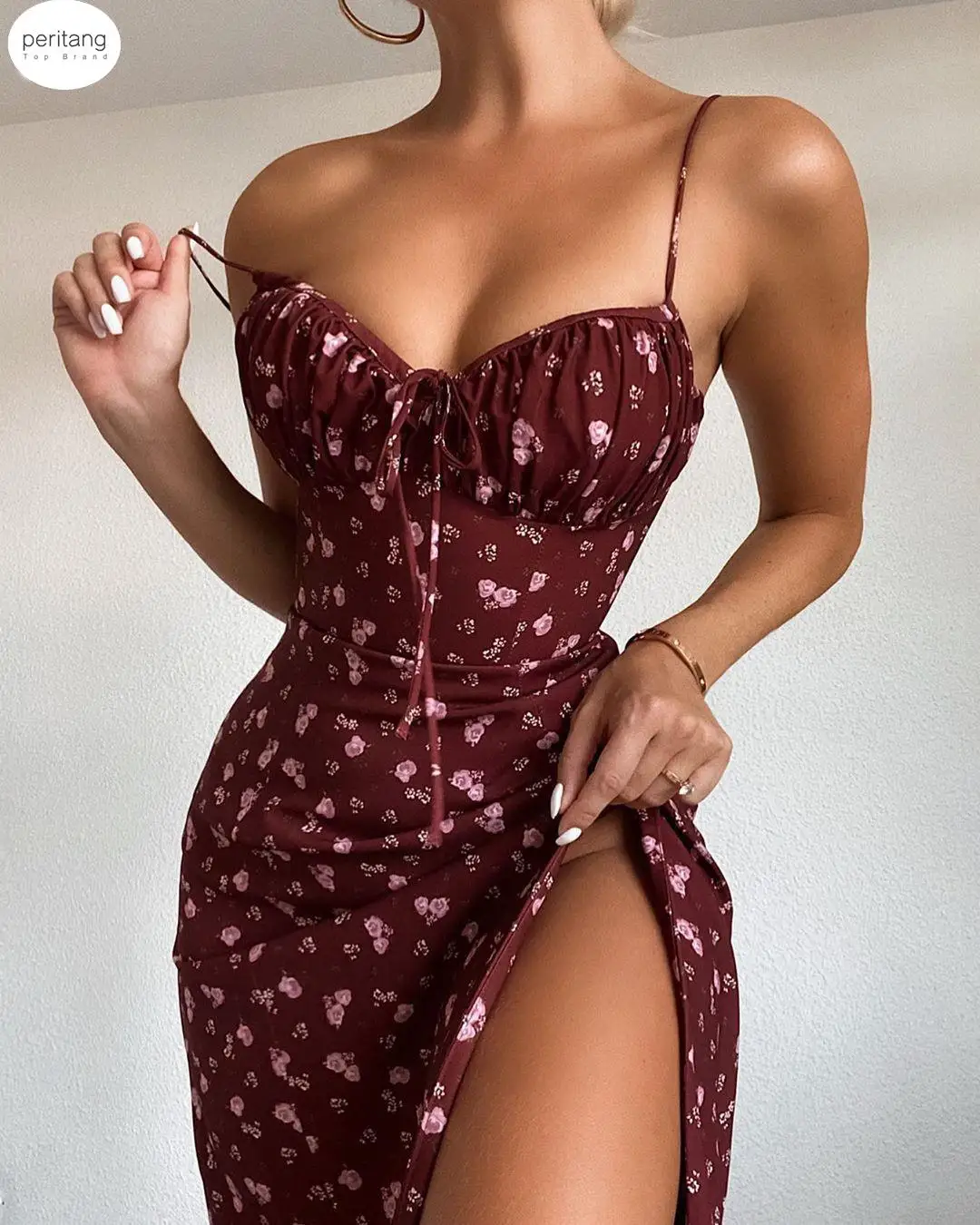 

Floral Print Sexy Bodycon High Split Dress Women Sleeveless Short Dress Party Club Elegant Backless Vestidos Female