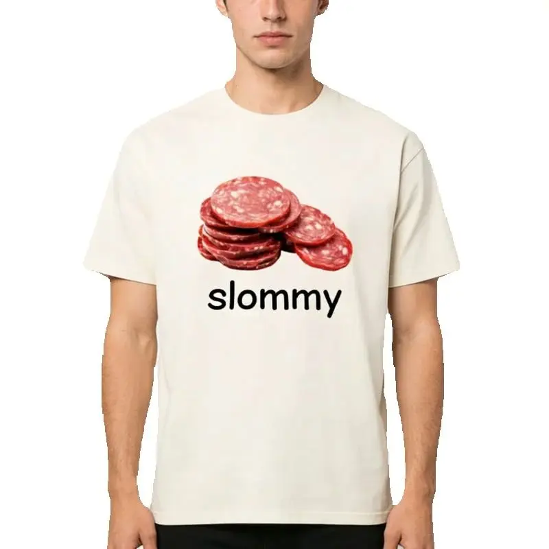 Lustiges Slommy Salami Meme T-Shirt für Männer und Frauen, übergroßes, modisches, kurzärmeliges, lässiges Kreativitäts-T-Shirt aus Baumwolle, Streetwear, Humor-Geschenke