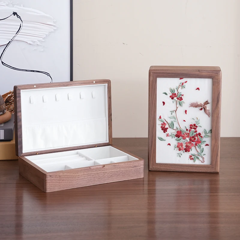 

Exquisite high-end retro large capacity solid wood embroidered jewelry storage box