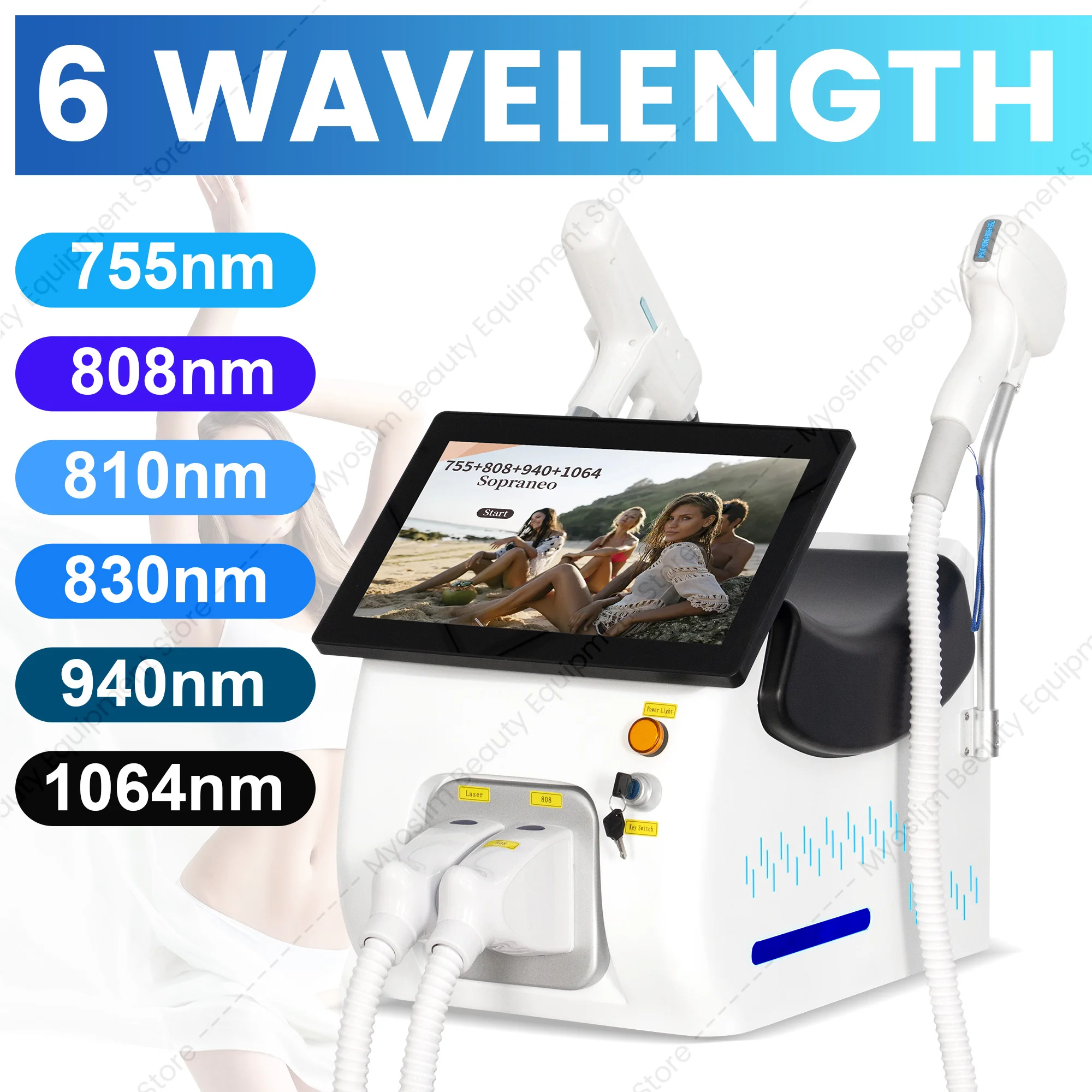 6000WFAC2in1 Picosecond Laser Hair Removal Device features six wavelengths and painless hair removal with ice-cooling technology