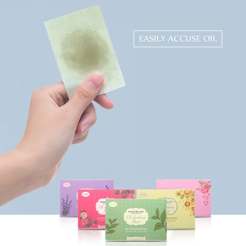 100Pcs/Bag Facial Oil Blotting Paper Breathable Botanical Fragrance Oil Control Oil-absorbing Face Cleaning Tools