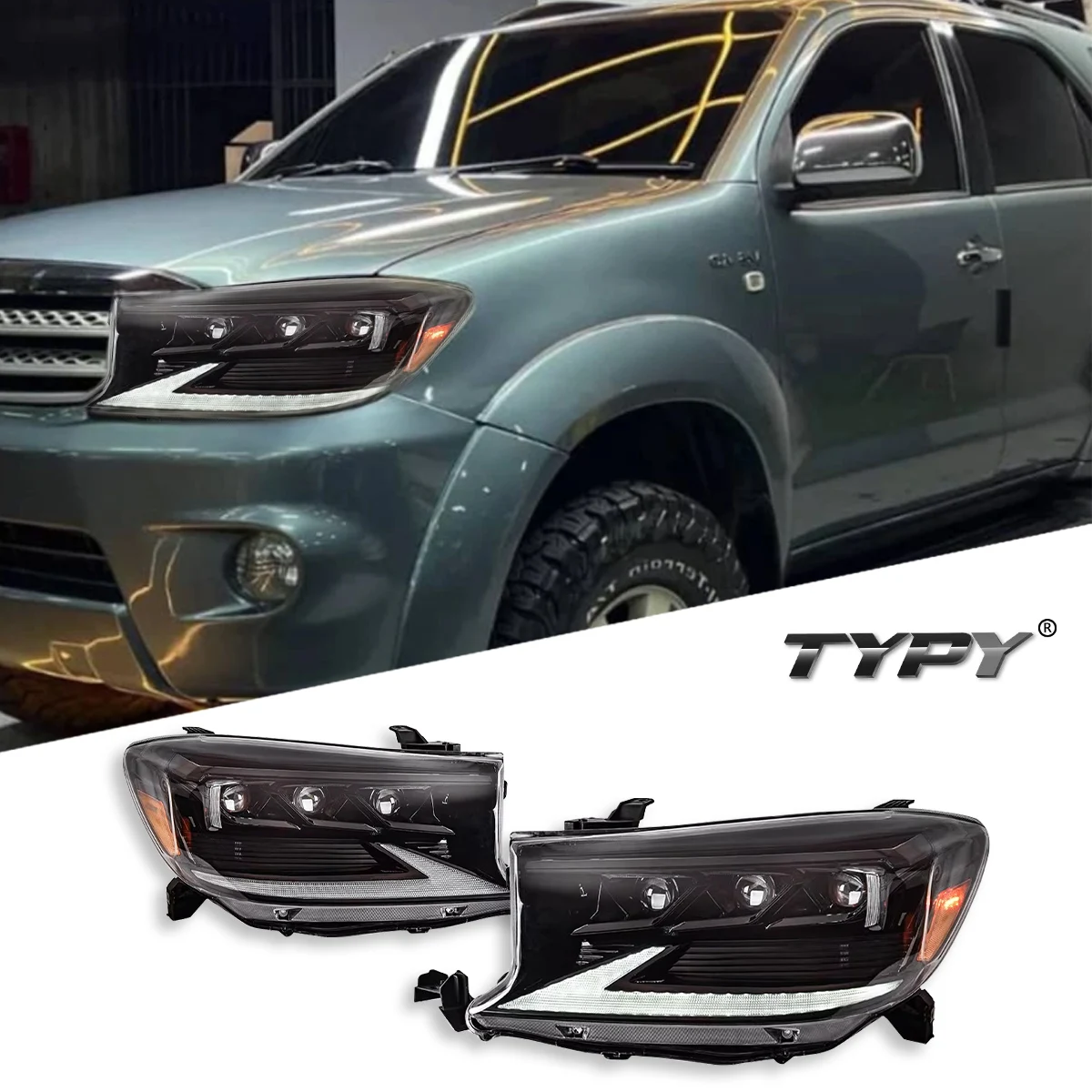 

Автомобильная фара TYPY для Toyota Fortuner 2008-2011, обновленная, модифицированная для нового DRL, динамический указатель поворота, светодиодная фара, автоаксессуары