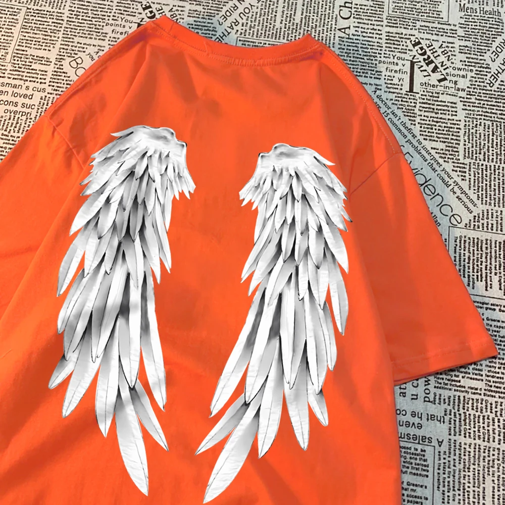 Angel Wings Personality Pattern Tshirt Men Women Hip Hop Quality T-Shirts Creativity O-Neck Tops Personality Quality T-Shirts