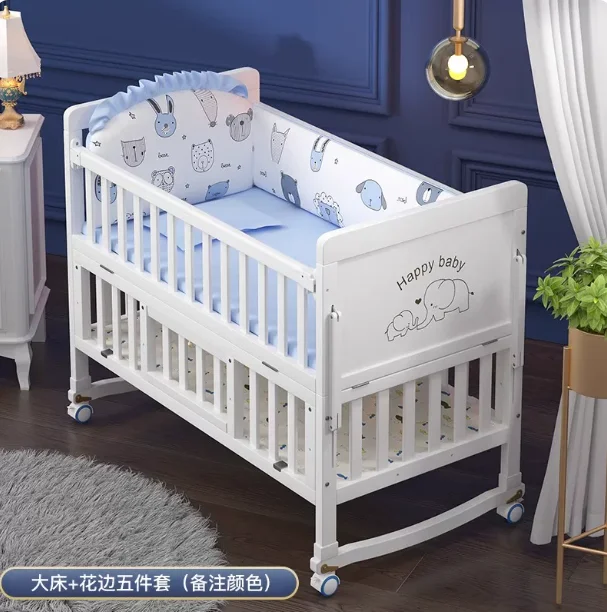 European-Style Solid Wood Baby Crib Multi-Functional Large Bed Mobile Bassinet for Newborns And Infants