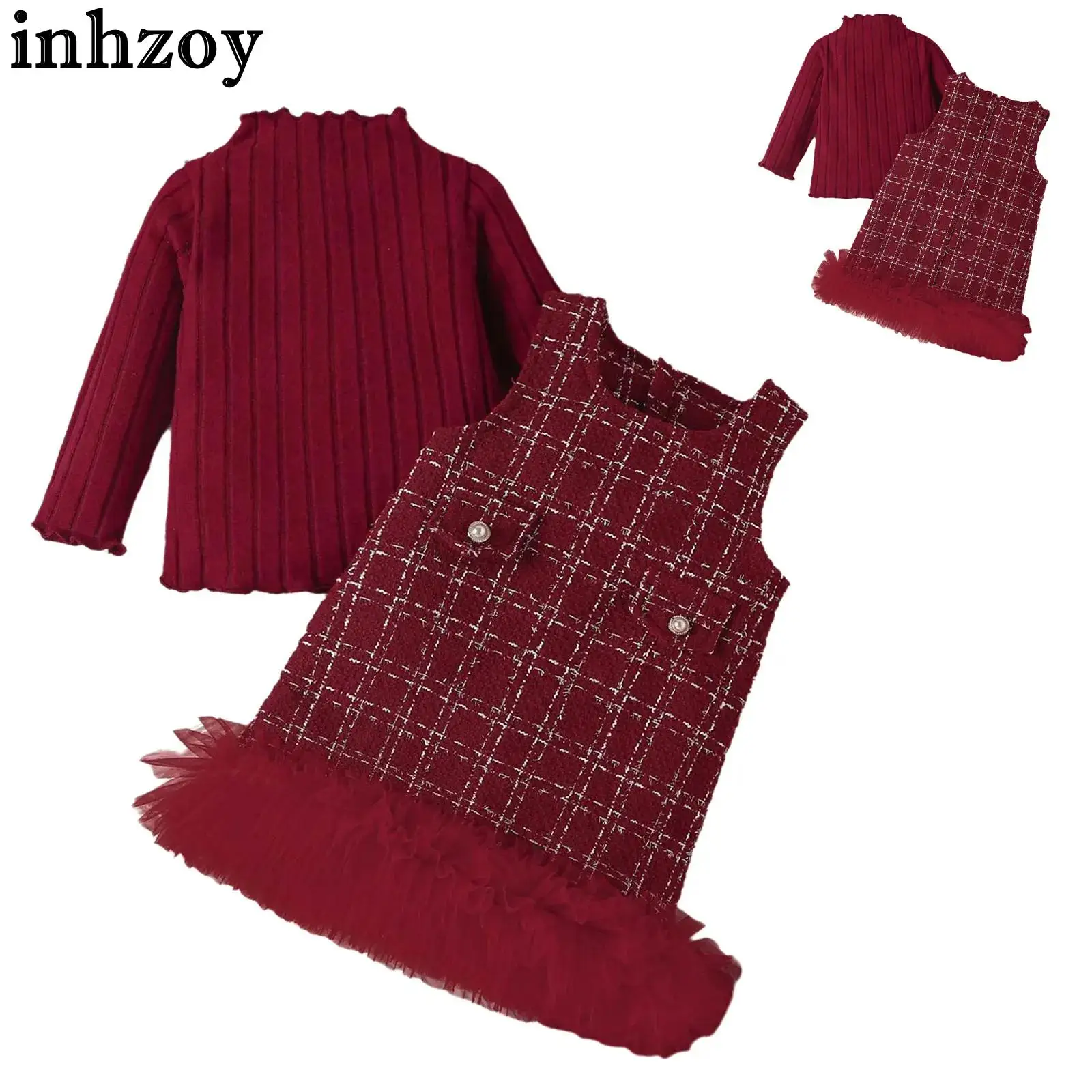 

Toddler Baby Girls Sleeveless Tulle Plaid Dress with Long Sleeve Sweater Top for Christmas Birthday Wedding Party Photography