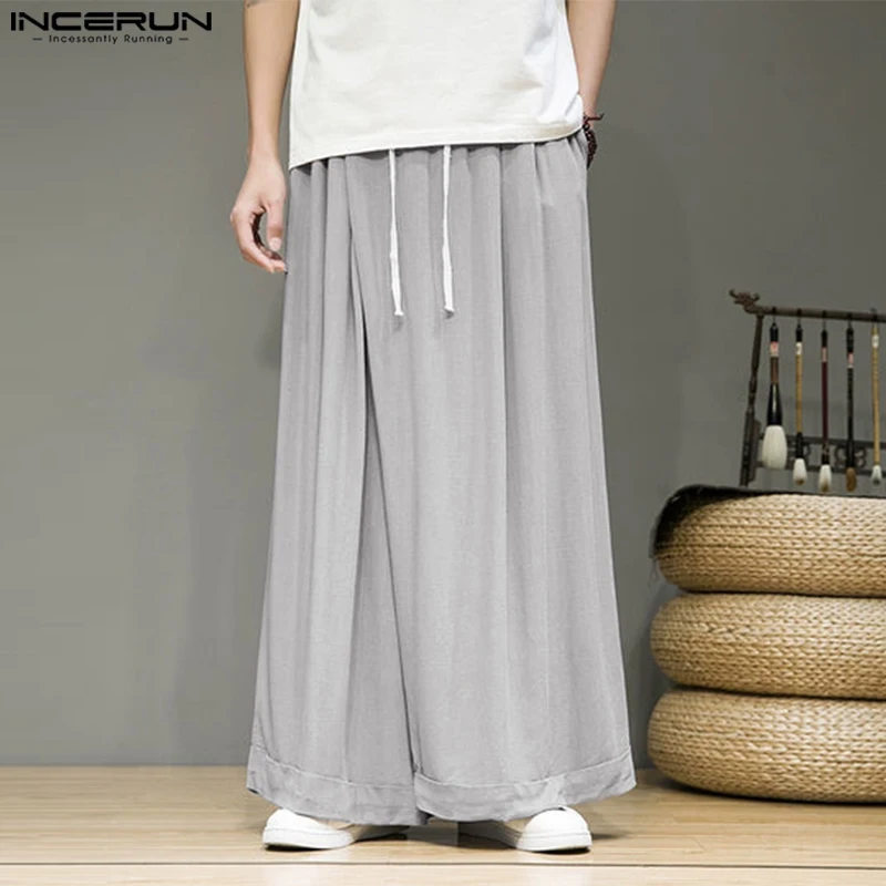 

INCERUN 2024 Korean Style Pantalons New Men's Solid Color Long Pant Casual Simple Male Loose Comfortable Wide Leg Trousers S-5XL