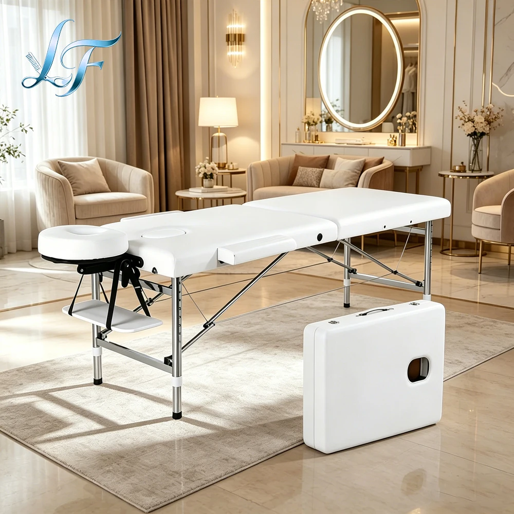 Portable Folding Massage Table Adjustable Lightweight Aluminum Esthetician Bed Custom Tattoo Chair For Professional Beauty Salon
