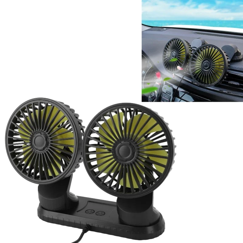 

Dual Head USB Car Fan Portable 360 Rotation Auto Cooling for Dashboard SUV RV Truck Sedan Vehicle Mounted Electric