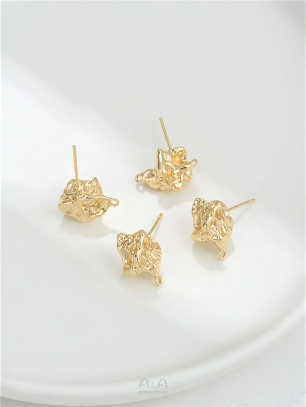 14K Gold Color Irregular Shaped Lava Small Stone Stud Earrings with Hanging Rings 925 Silver Pin DIY Earrings Accessories E377 view 5