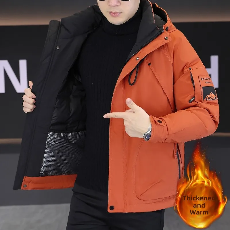 

High Quali Men's Winter Cotton Jaet Hooded Thiened Faion Urban Sle Long Sve Regular Length Pure Color Coat