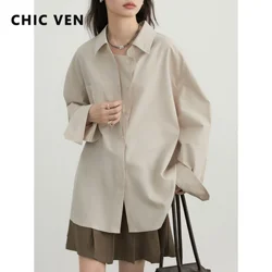 CHIC VEN Women Shirt Loose Design Tencel Asymmetrical Placket Blouses Single Breasted Casual Female Tops Spring Autumn 2024